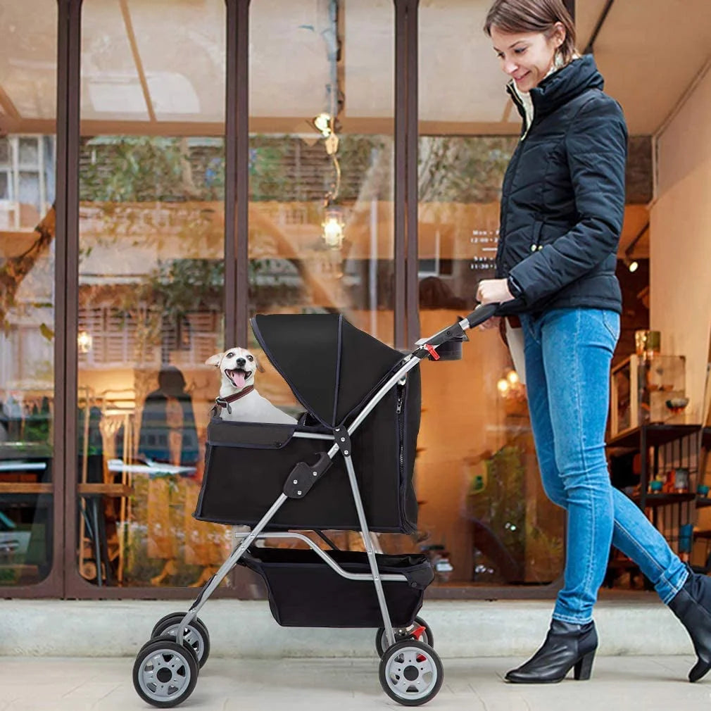 Premium Black Folding Pet Stroller - 39" Height for Ultimate Comfort and Convenience