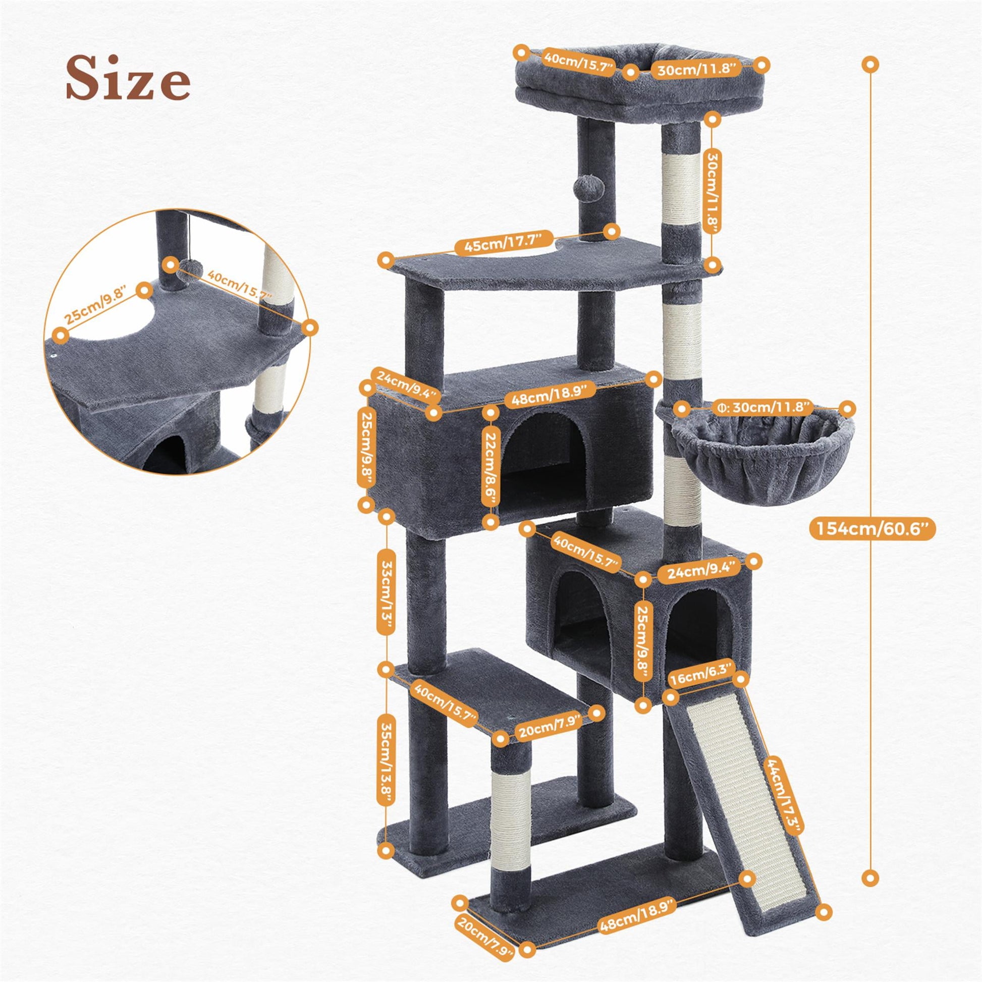 Deluxe 61" Gray Cat Tree Tower with Scratching Posts and Cozy Condo for Indoor Cats