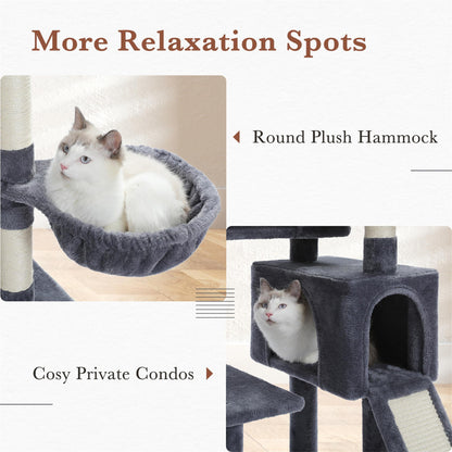 Deluxe 61" Gray Cat Tree Tower with Scratching Posts and Cozy Condo for Indoor Cats
