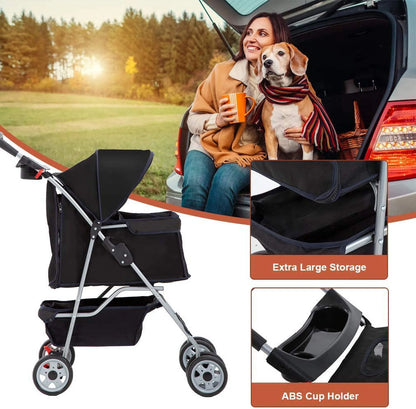 Premium Black Folding Pet Stroller - 39" Height for Ultimate Comfort and Convenience
