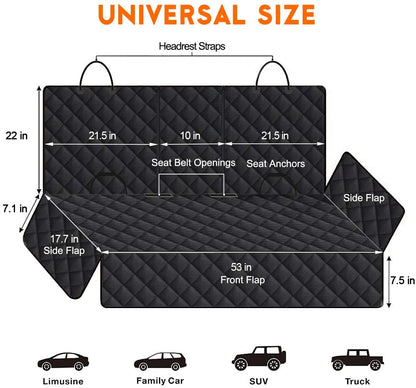 Ultimate Waterproof Dog Car Seat Cover - Non-Slip Protection for Back Seats, Fits Most Cars, Trucks & SUVs - Black