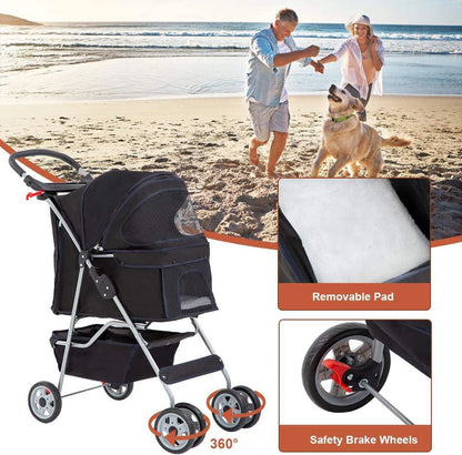 Premium Black Folding Pet Stroller - 39" Height for Ultimate Comfort and Convenience