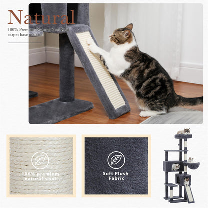 Deluxe 61" Gray Cat Tree Tower with Scratching Posts and Cozy Condo for Indoor Cats