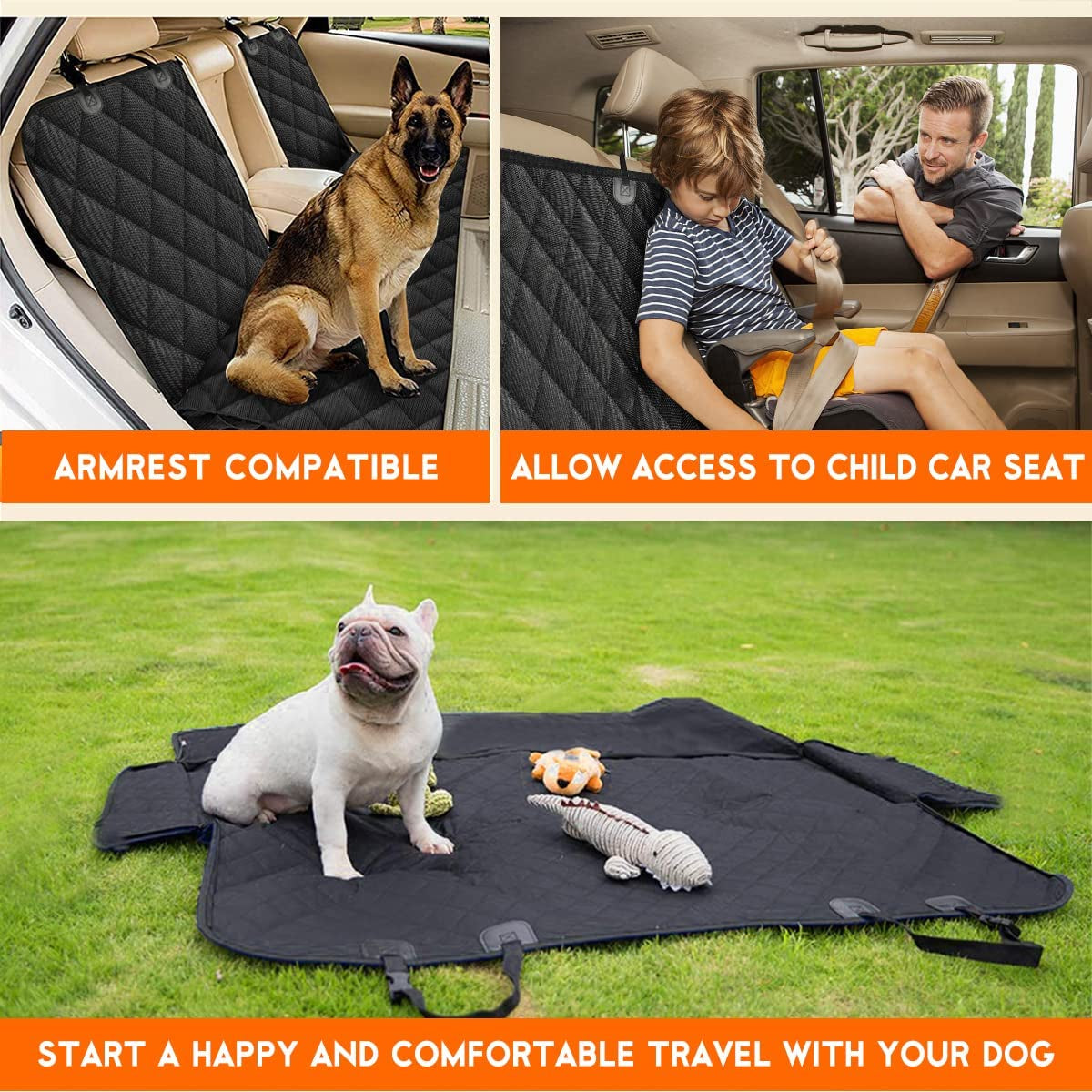 Ultimate Waterproof Dog Car Seat Cover - Non-Slip Protection for Back Seats, Fits Most Cars, Trucks & SUVs - Black