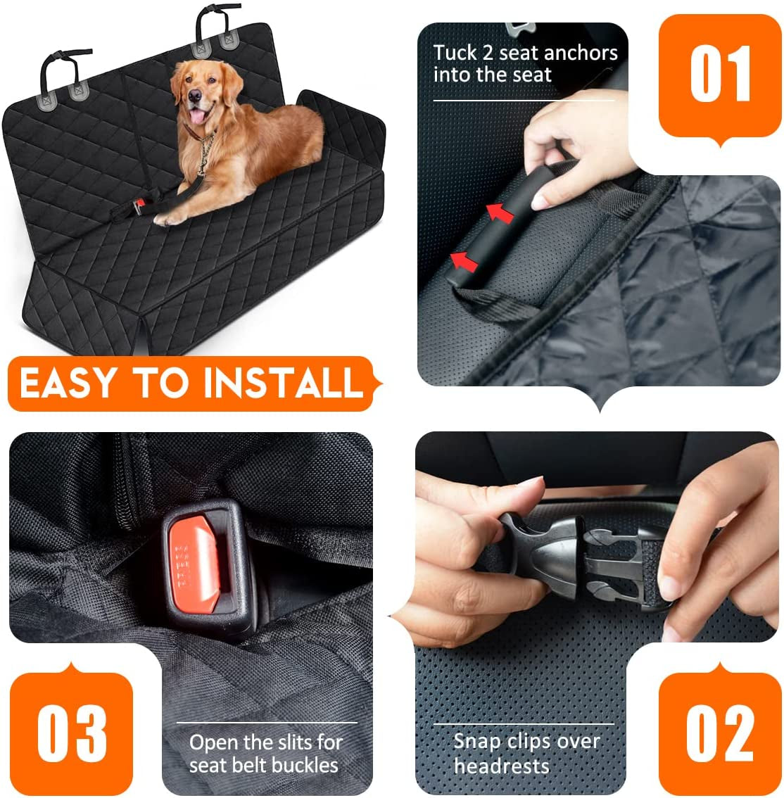 Ultimate Waterproof Dog Car Seat Cover - Non-Slip Protection for Back Seats, Fits Most Cars, Trucks & SUVs - Black