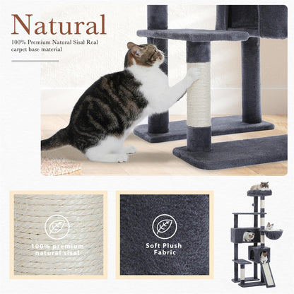 Deluxe 61" Gray Cat Tree Tower with Scratching Posts and Cozy Condo for Indoor Cats