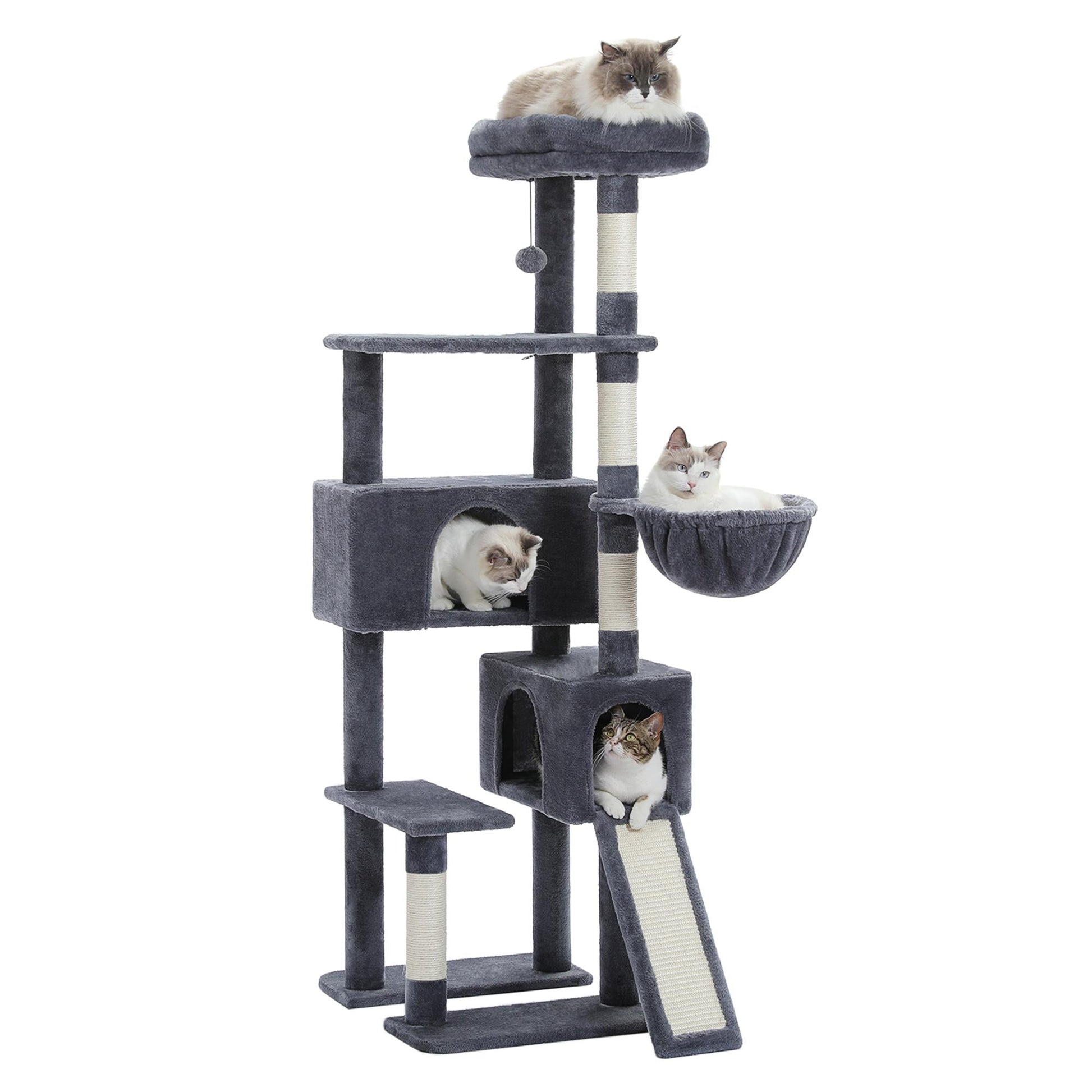 Deluxe 61" Gray Cat Tree Tower with Scratching Posts and Cozy Condo for Indoor Cats
