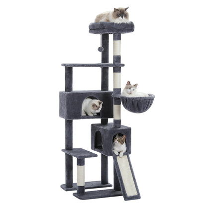 Deluxe 61" Gray Cat Tree Tower with Scratching Posts and Cozy Condo for Indoor Cats