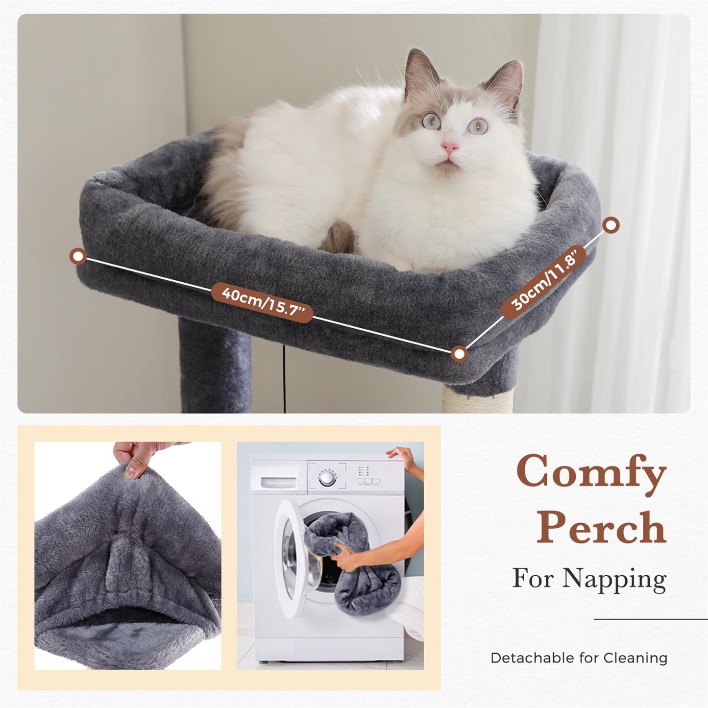 Deluxe 61" Gray Cat Tree Tower with Scratching Posts and Cozy Condo for Indoor Cats