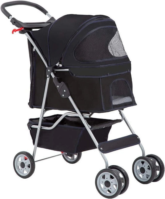 Premium Black Folding Pet Stroller - 39" Height for Ultimate Comfort and Convenience